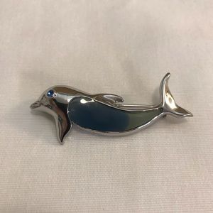 Silver & Translucent Blue Dolphin Brooch